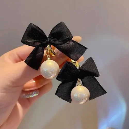 Pearl Stone Bow Earrings