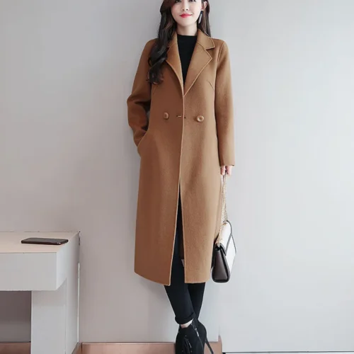 Woolen Coat Women's Spring and Autumn New Coat Mid-length plus size Woolen Coat Korean Style Loose Women's Socialite Coat