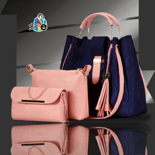 3 Pcs Women's Leather Plain Multicolor Hand Bag Set
