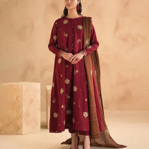 3 Pcs Women's Unstitched Embroidered Suit