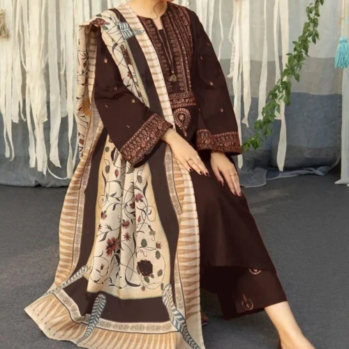 3 Pcs Women's Unstitched Embroidered Suit