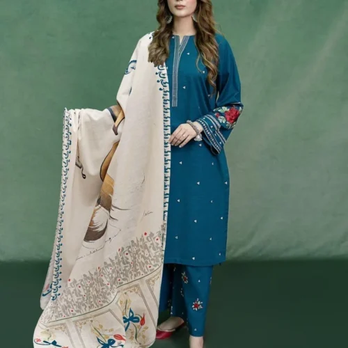 3 Pcs Women's Unstitched Embroidered Suit