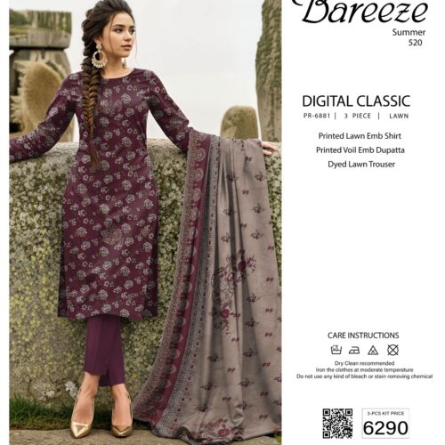 Bareeze Printed Embroidered Lawn Suit